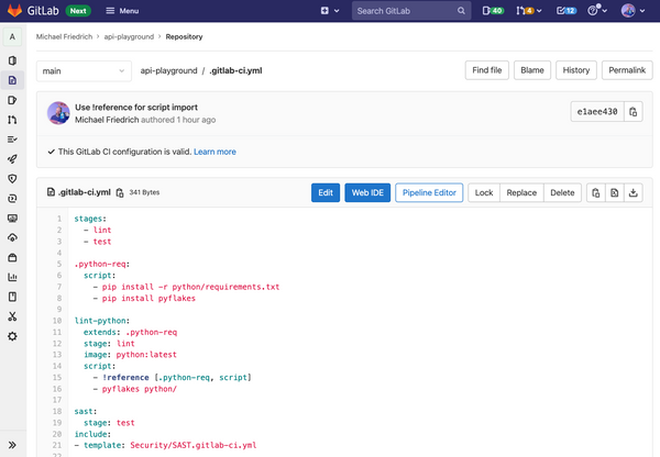 Reusable job attributes in other jobs in GitLab CI/CD with !reference